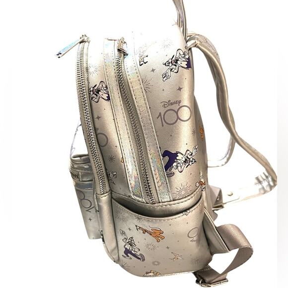 LOUNGEFLY DISNEY PARKS 100th ANNIVERSARY Backpack Bag Silver FAST SHIP 3085-1 main image 9